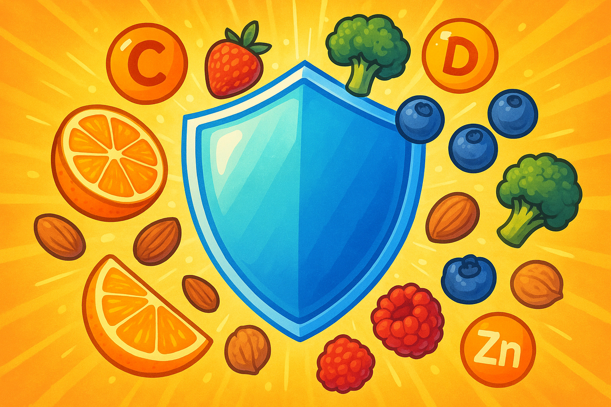 Verschiedene Vitamine und eine Orange