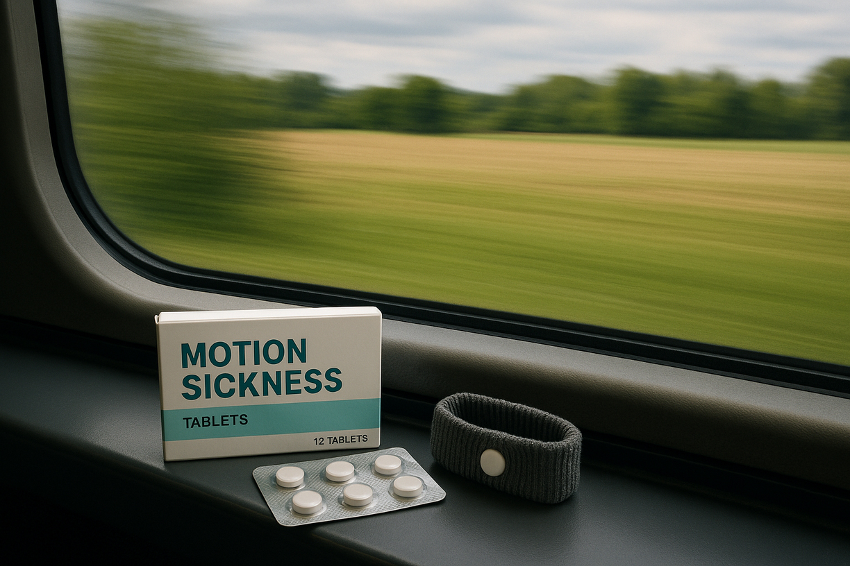 Blick aus einem Auto- oder Zugfenster auf eine verschwommene Landschaft