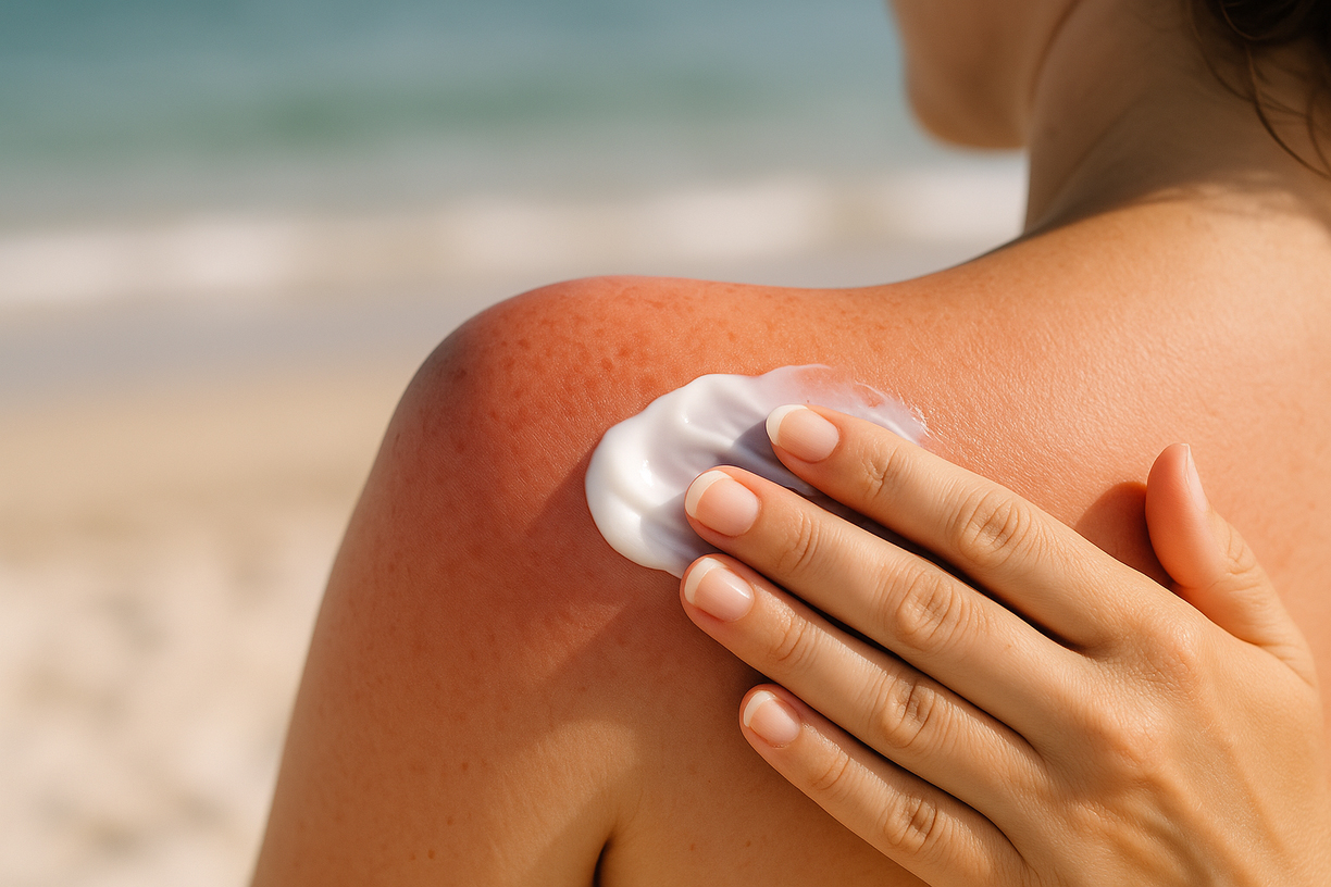 Person mit Sonnenbrand auf der Schulter